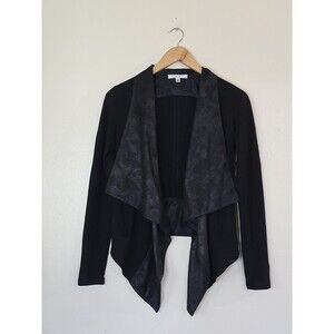CAbi Black Drape Moto Cardigan Jacket  Faux Leather Detailing Womens XS